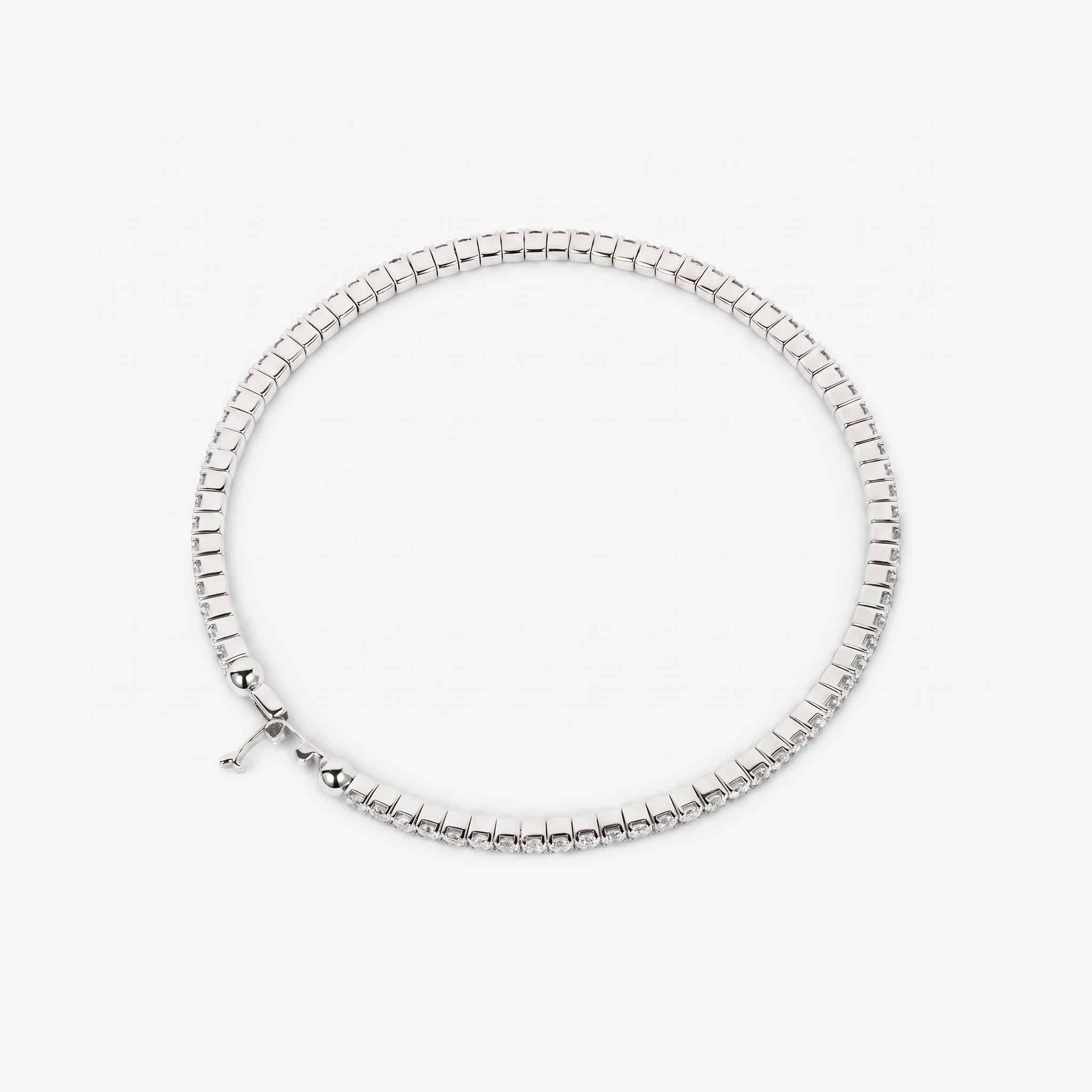 3.07ct Natural Diamond Grid Layout Tennis Bangle in 18K White Gold - JewelryandStore