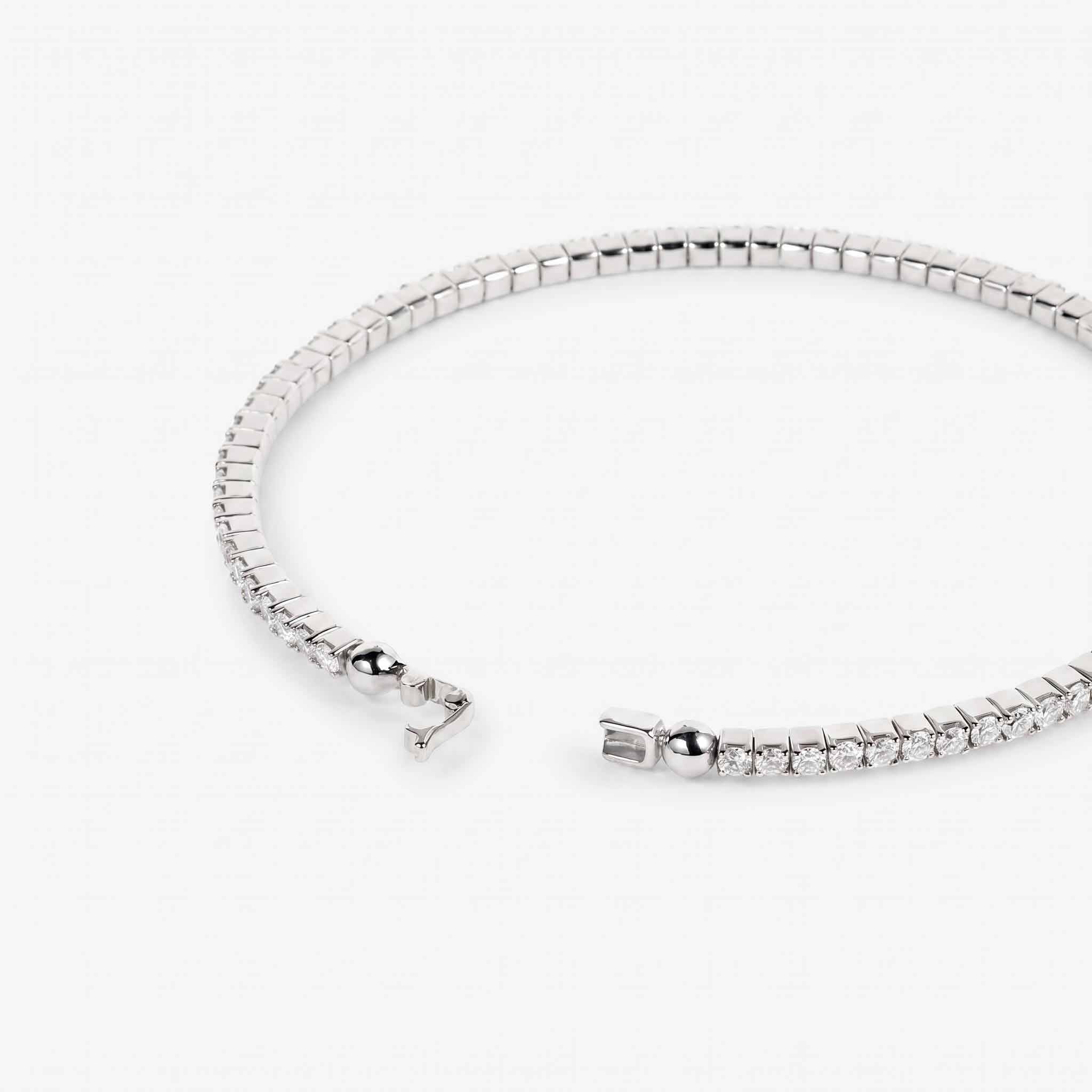 3.07ct Natural Diamond Grid Layout Tennis Bangle in 18K White Gold - JewelryandStore