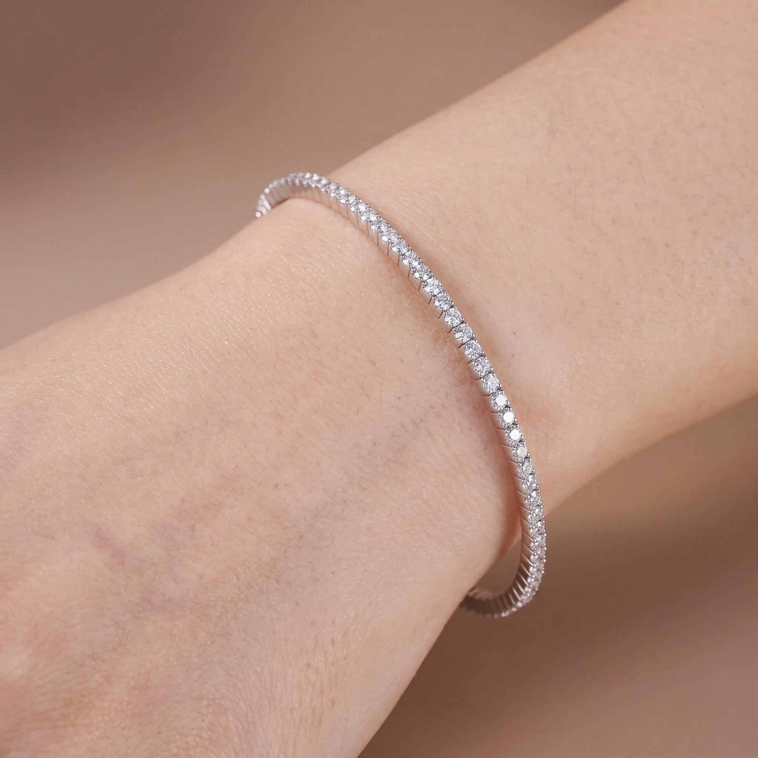 3.07ct Natural Diamond Grid Layout Tennis Bangle in 18K White Gold - JewelryandStore