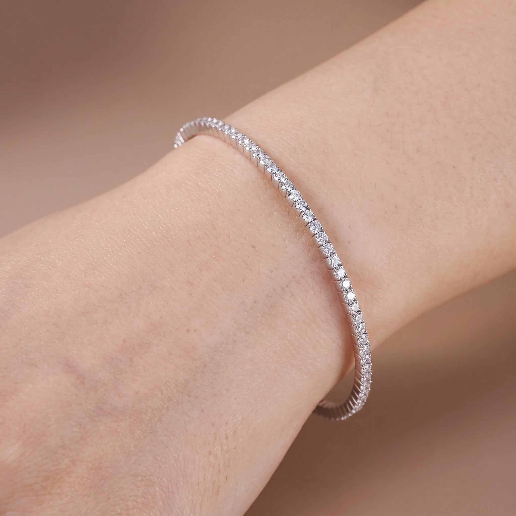 3.07ct Natural Diamond Grid Layout Tennis Bangle in 18K White Gold - JewelryandStore