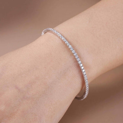 3.07ct Natural Diamond Grid Layout Tennis Bangle in 18K White Gold - JewelryandStore