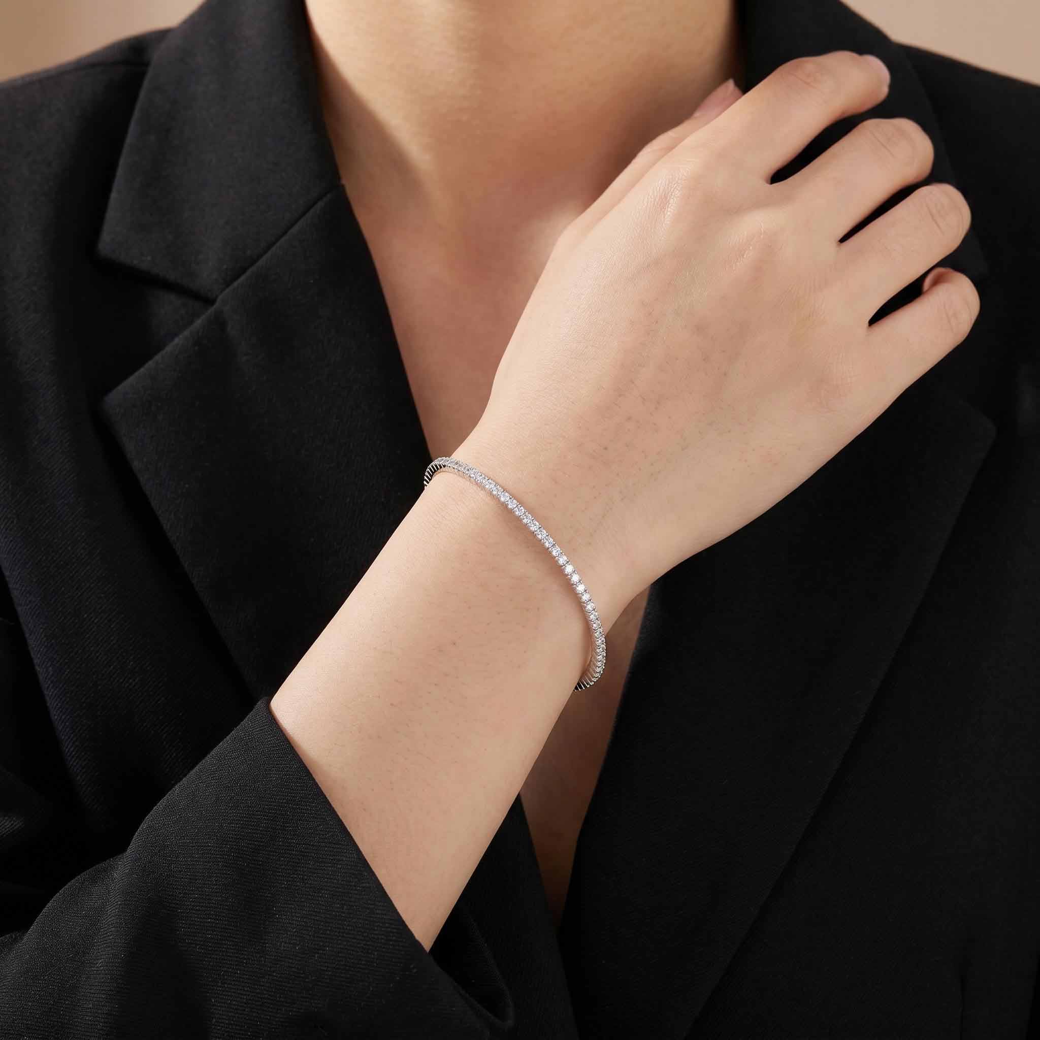 3.07ct Natural Diamond Grid Layout Tennis Bangle in 18K White Gold - JewelryandStore