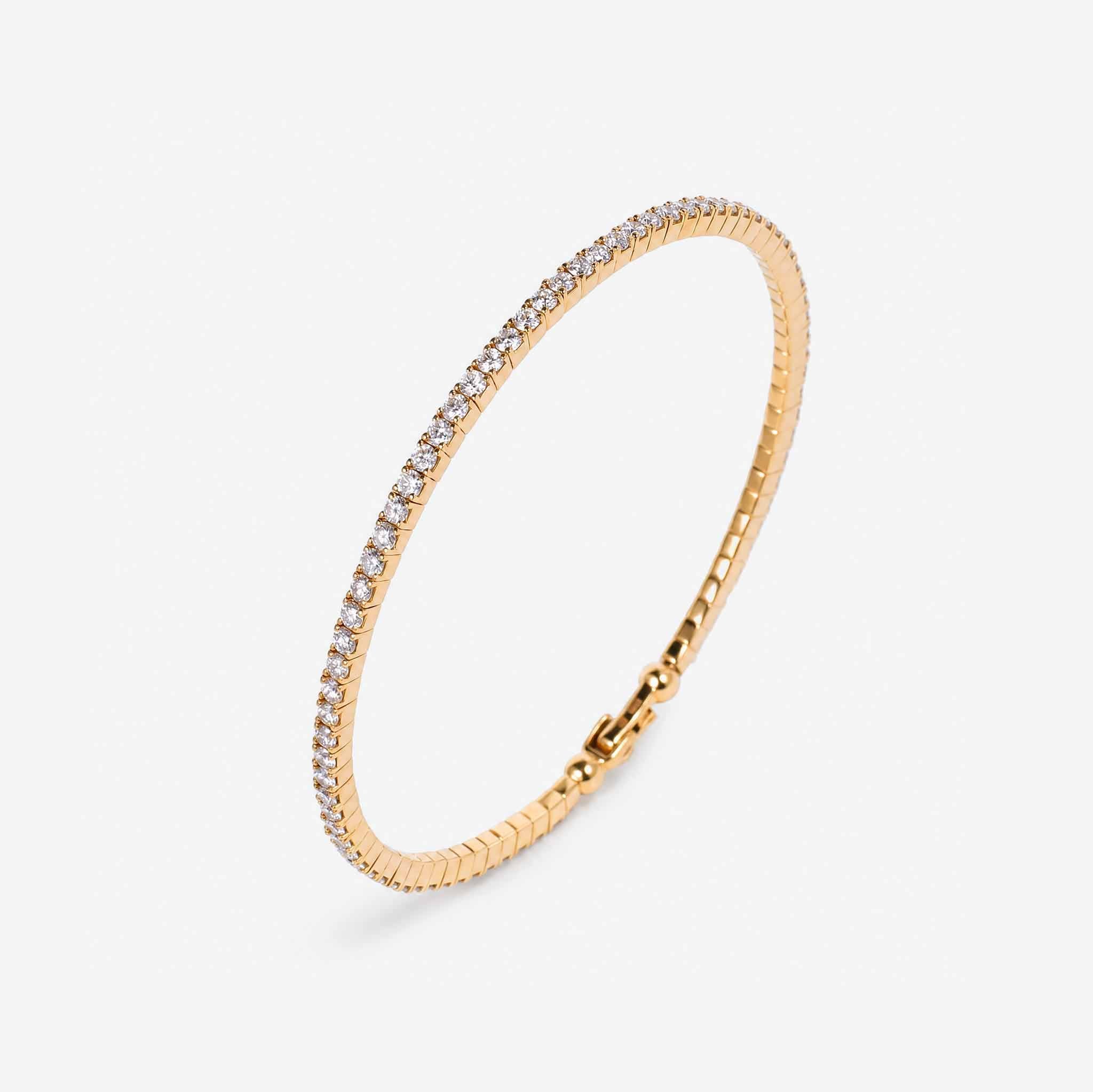 3.08ct Natural Diamond Grid Layout Tennis Bangle in 18K Yellow Gold - JewelryandStore