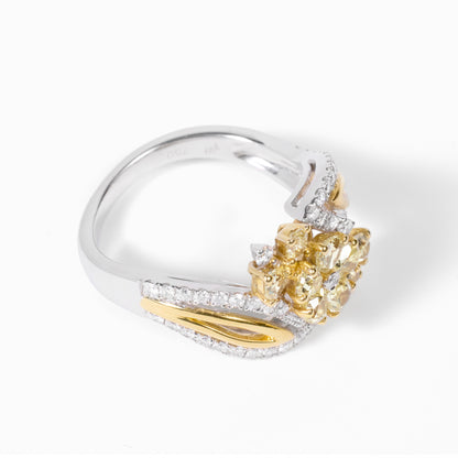18K Two‑Tone Floral Cluster Ring with Natural Yellow Diamonds - JewelryAndStore