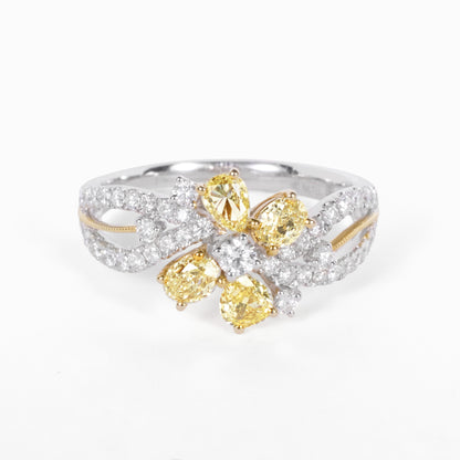 18K Two‑Tone Floral Cluster Ring with Natural Yellow Diamonds - JewelryAndStore