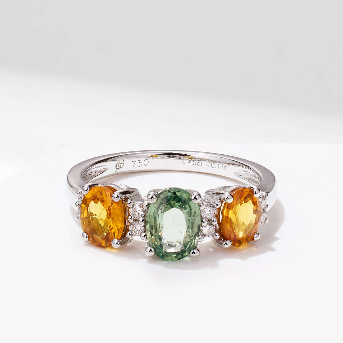 18K White Gold Multi-Colored Natural Fancy Sapphire &amp; Diamond Ring