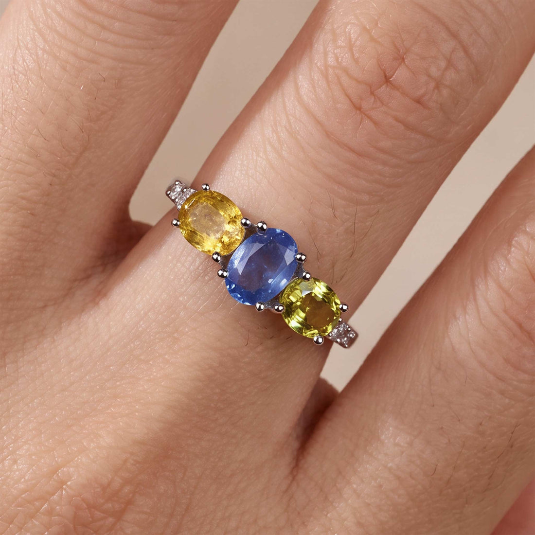 18K Gold Multi-Colored Natural Fancy Sapphire &amp; Diamond Ring - JewelryAndStore