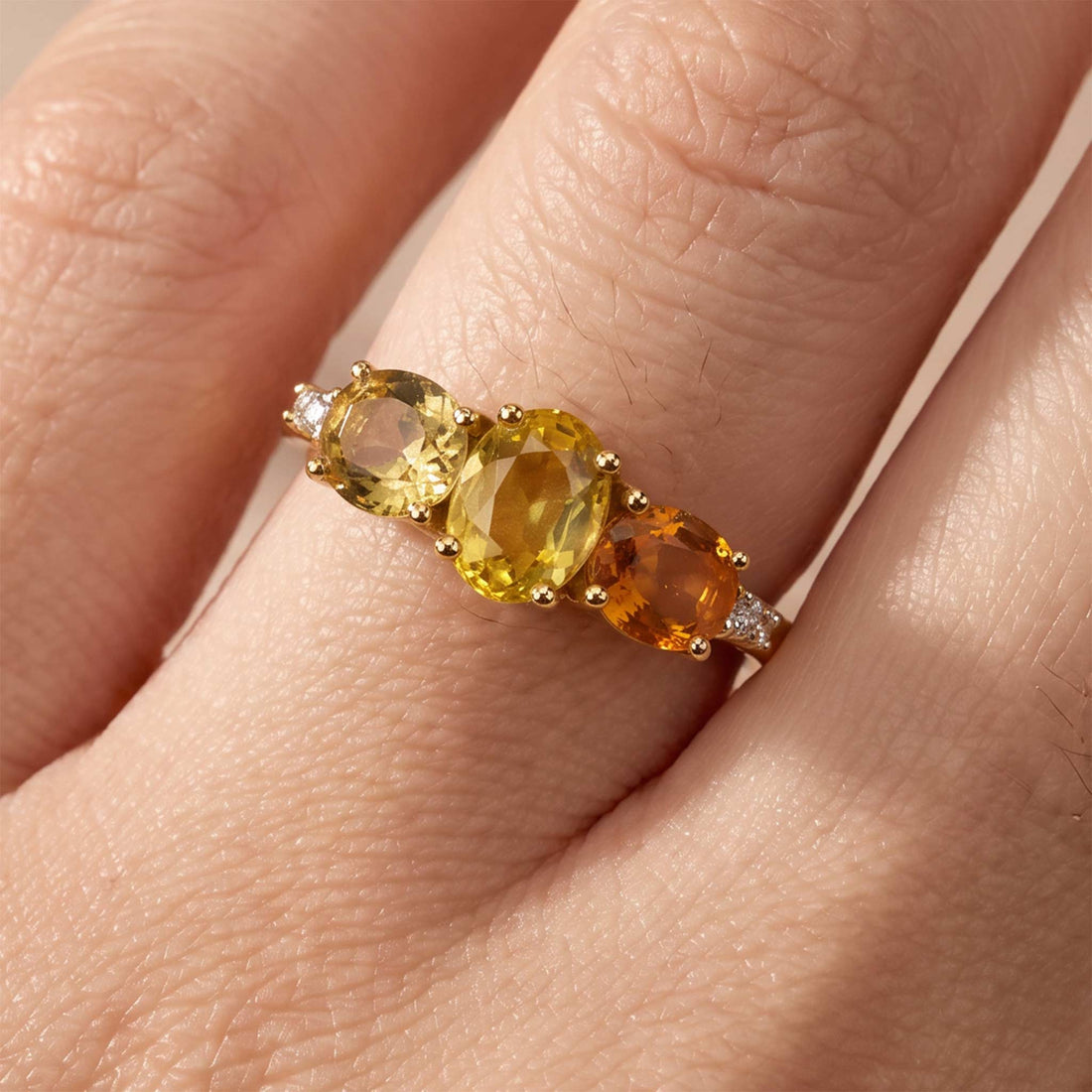 18K Gold Natural Sapphire Three Stone Ring - JewelryAndStore