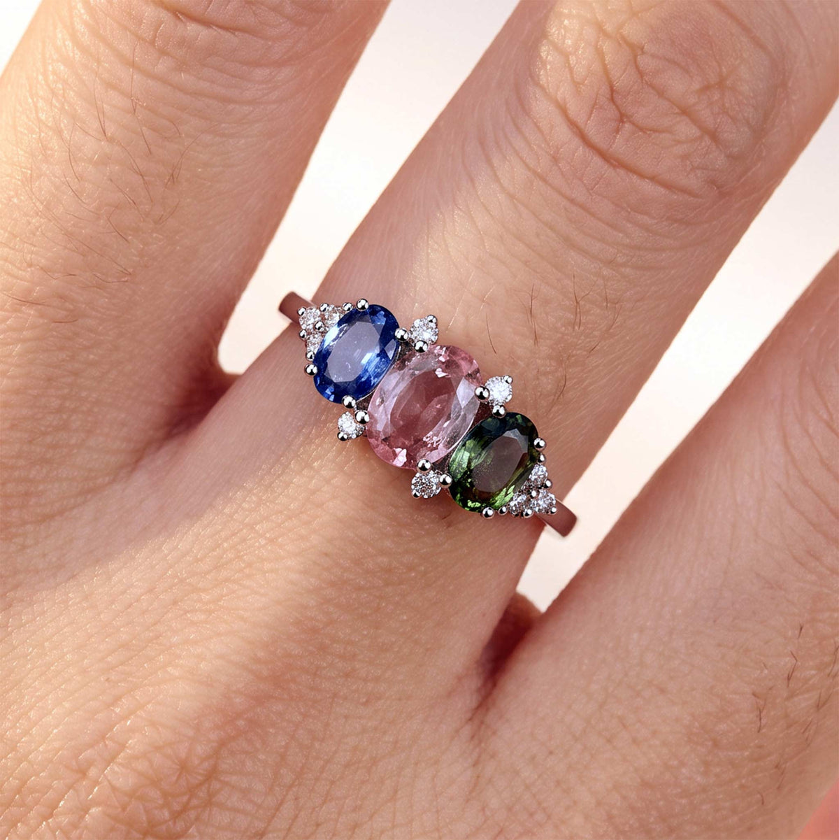 18K Gold Multi-Colored Natural Fancy Sapphire &amp; Diamond Ring