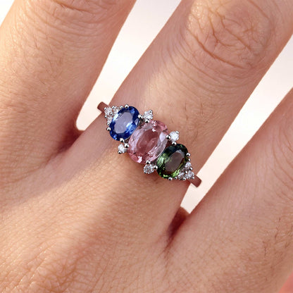 18K Gold Multi-Colored Natural Fancy Sapphire &amp; Diamond Ring