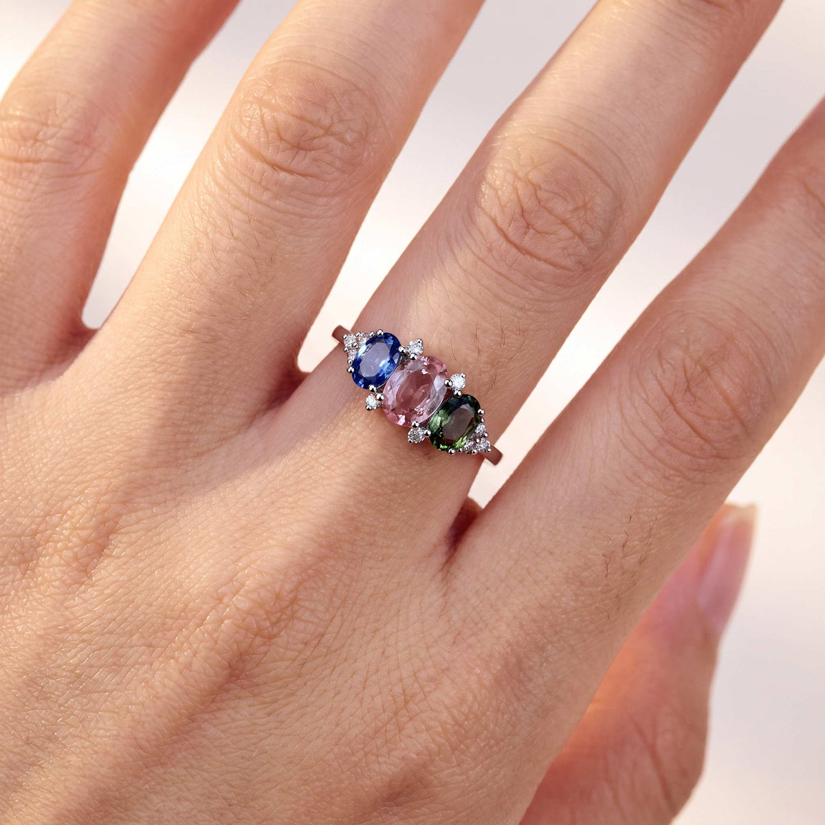 18K Gold Multi-Colored Natural Fancy Sapphire &amp; Diamond Ring