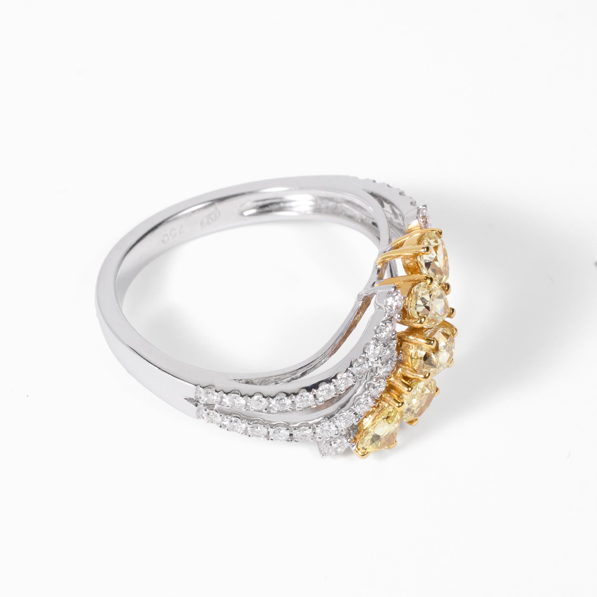 18K Gold Natural Yellow Diamond Twist Shank Ring - JewelryAndStore