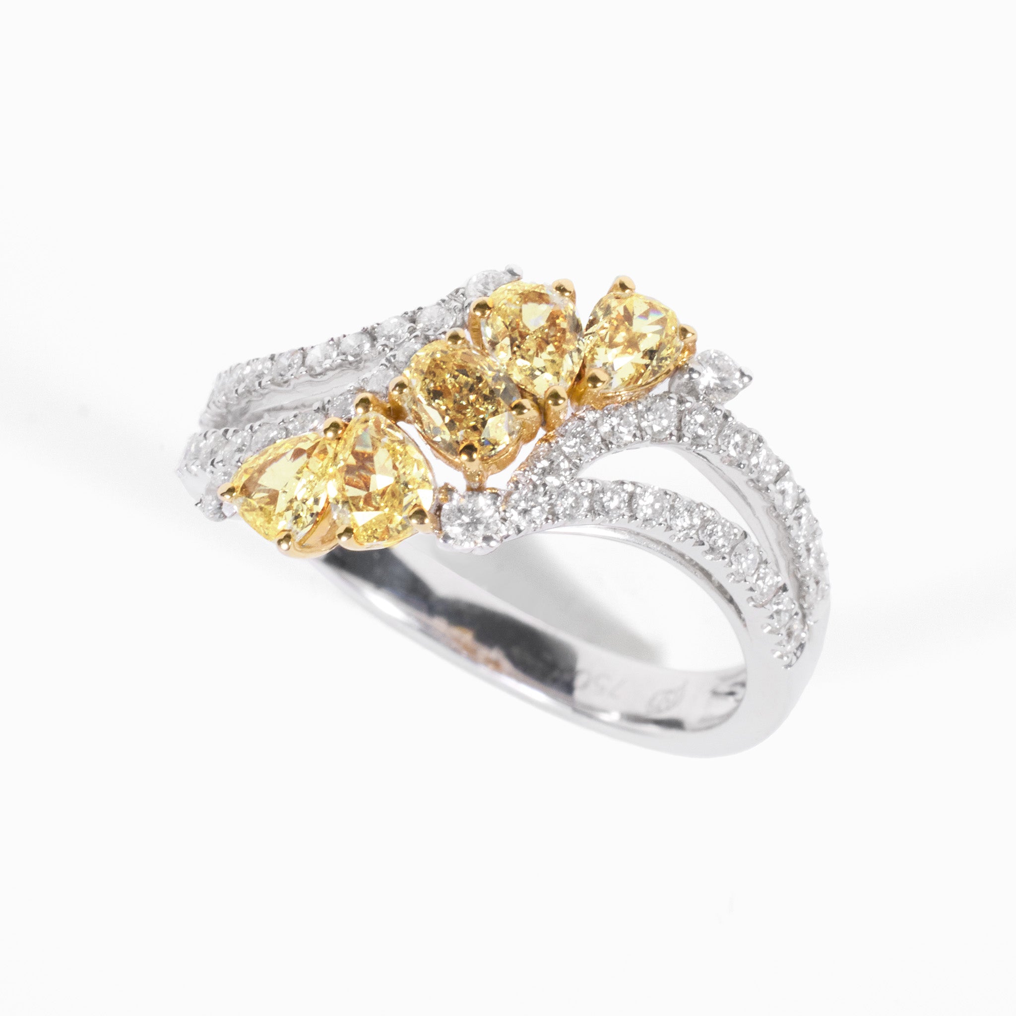 18K Gold Natural Yellow Diamond Twist Shank Ring - JewelryAndStore
