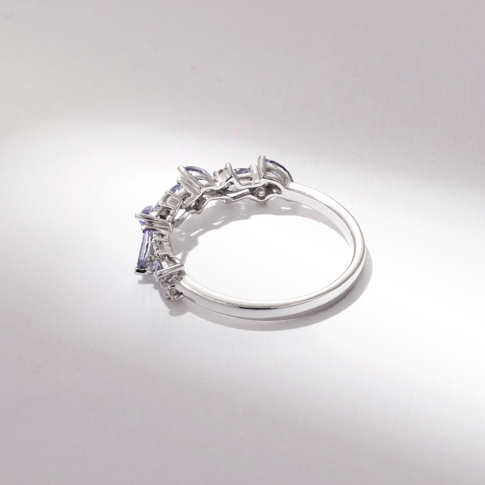 18K Gold Marquise Floral Ring with Natural Diamond and Lavender - Jewelry And Store