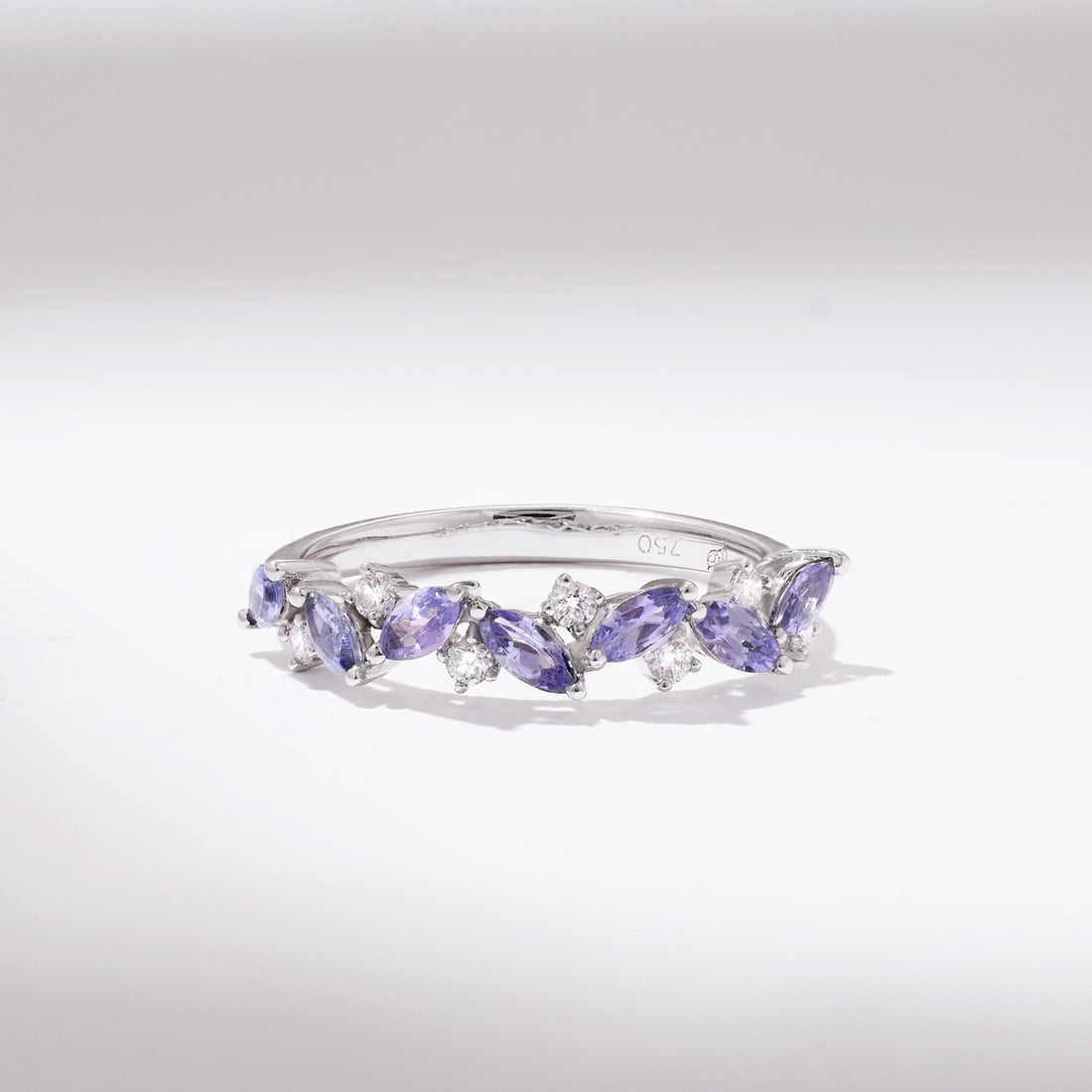 18K Gold Marquise Floral Ring with Natural Diamond and Lavender - Jewelry And Store