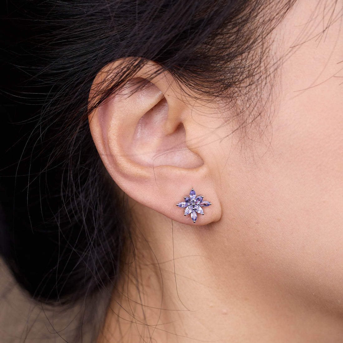 18K Gold Multi - shaped Lavender Tanzanite Flower Stud Earrings - Jewelry And Store