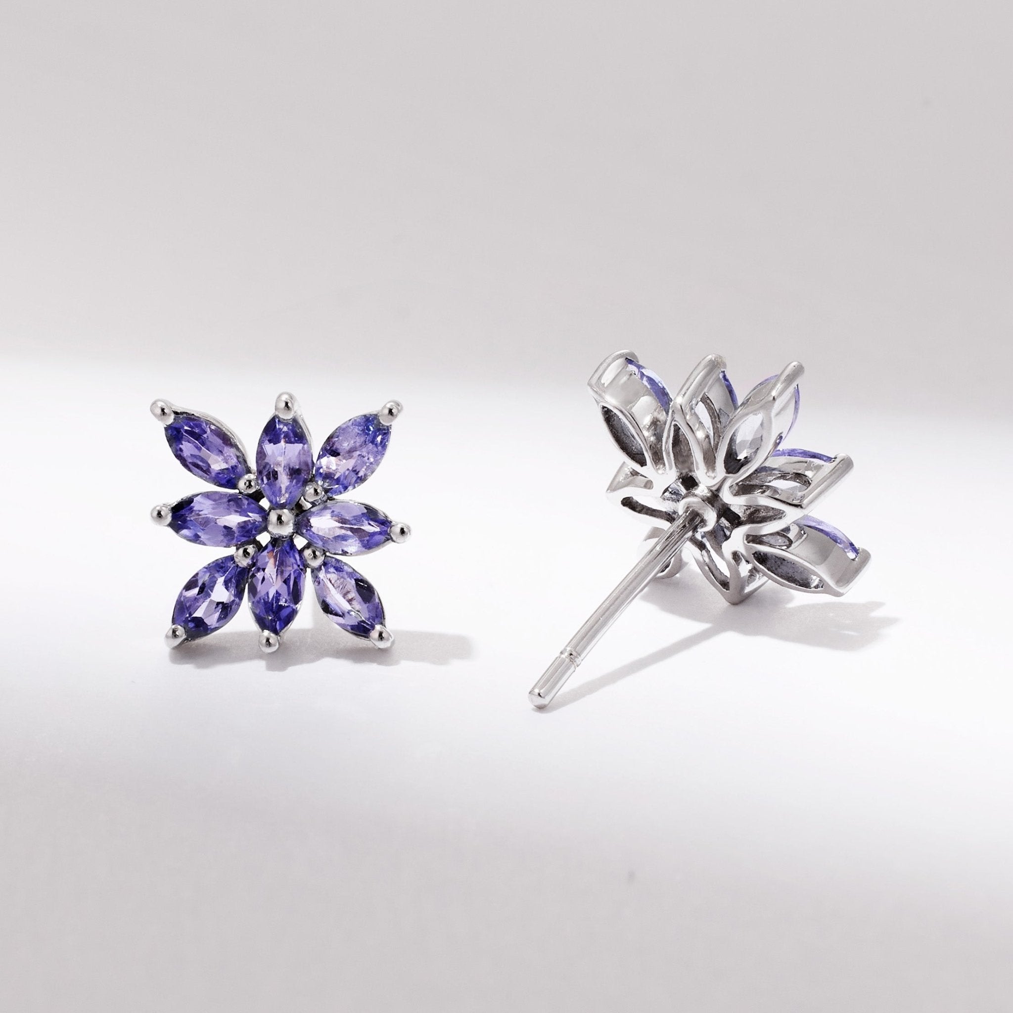 18K Gold Multi - shaped Lavender Tanzanite Flower Stud Earrings - Jewelry And Store