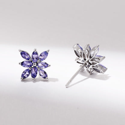 18K Gold Multi - shaped Lavender Tanzanite Flower Stud Earrings - Jewelry And Store