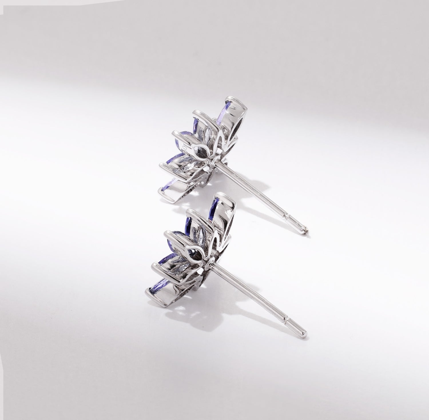 18K Gold Multi - shaped Lavender Tanzanite Flower Stud Earrings - Jewelry And Store