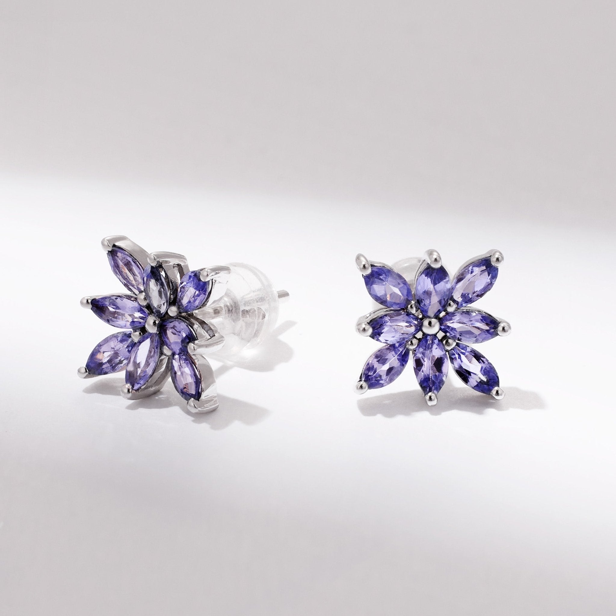 18K Gold Multi - shaped Lavender Tanzanite Flower Stud Earrings - Jewelry And Store