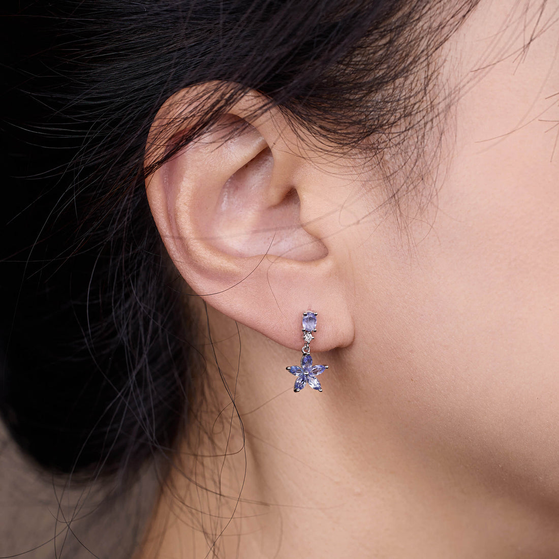 18K Gold Multi - shaped Lavender Tanzanite Flower Drop Earrings - Jewelry And Store