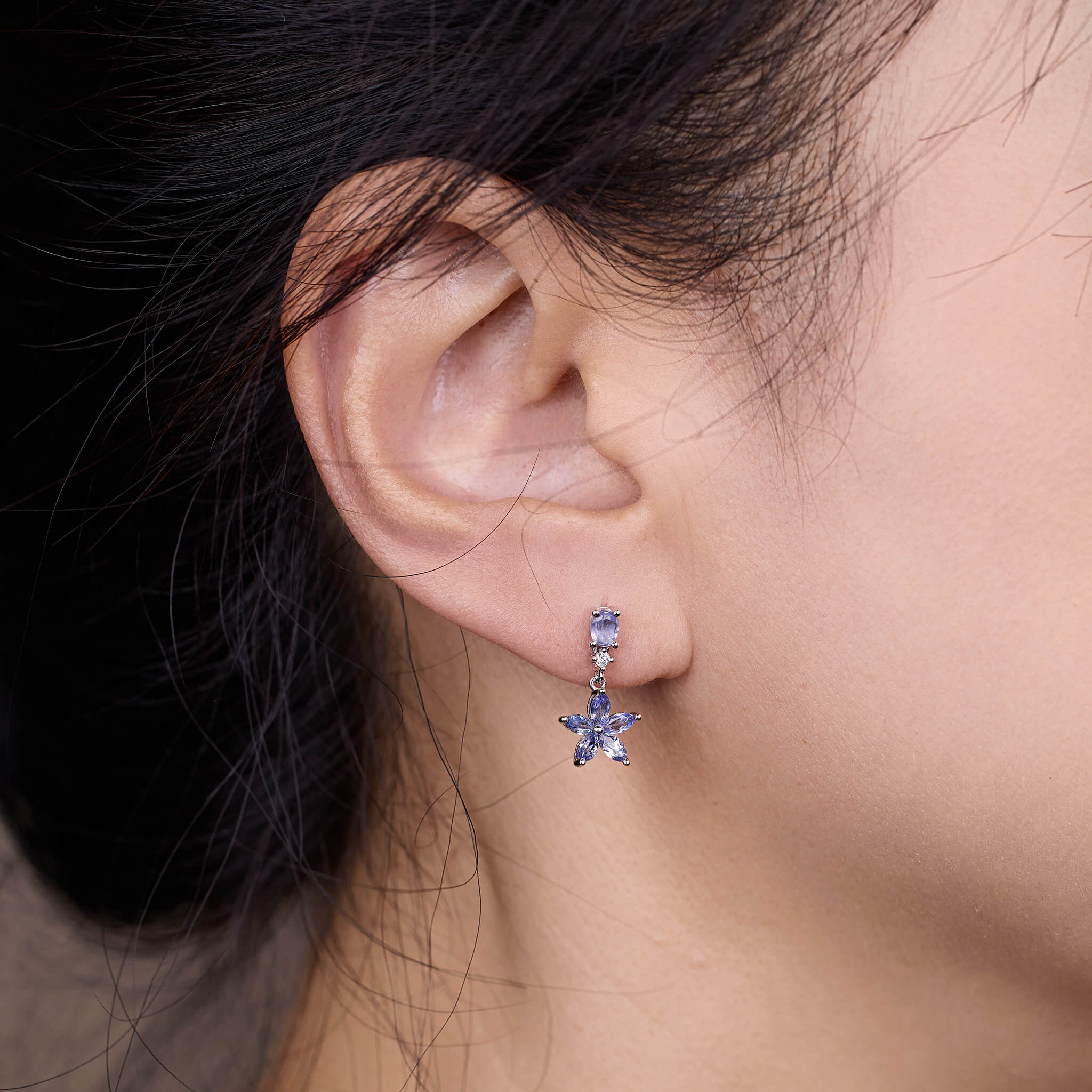 18K Gold Multi - shaped Lavender Tanzanite Flower Drop Earrings - Jewelry And Store