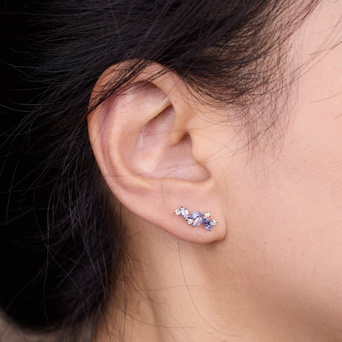 18K Gold Marquise Lavender Tanzanite Flower Stud Earrings - Jewelry And Store