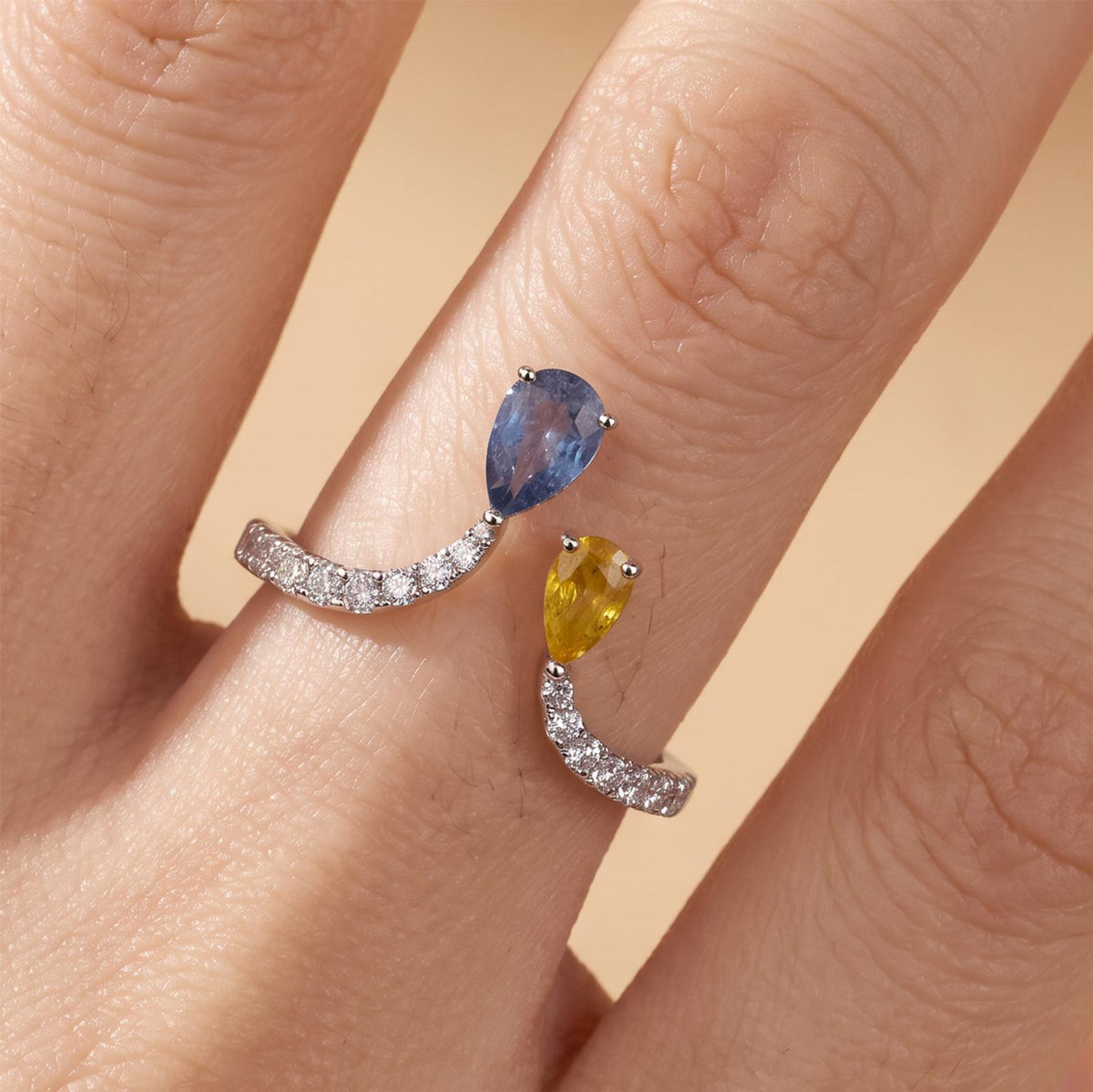 18K Gold Pear-Shape Natural Fancy Sapphire Open Ring - JewelryAndStore