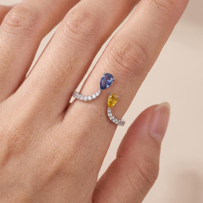18K Gold Pear-Shape Natural Fancy Sapphire Open Ring - JewelryAndStore