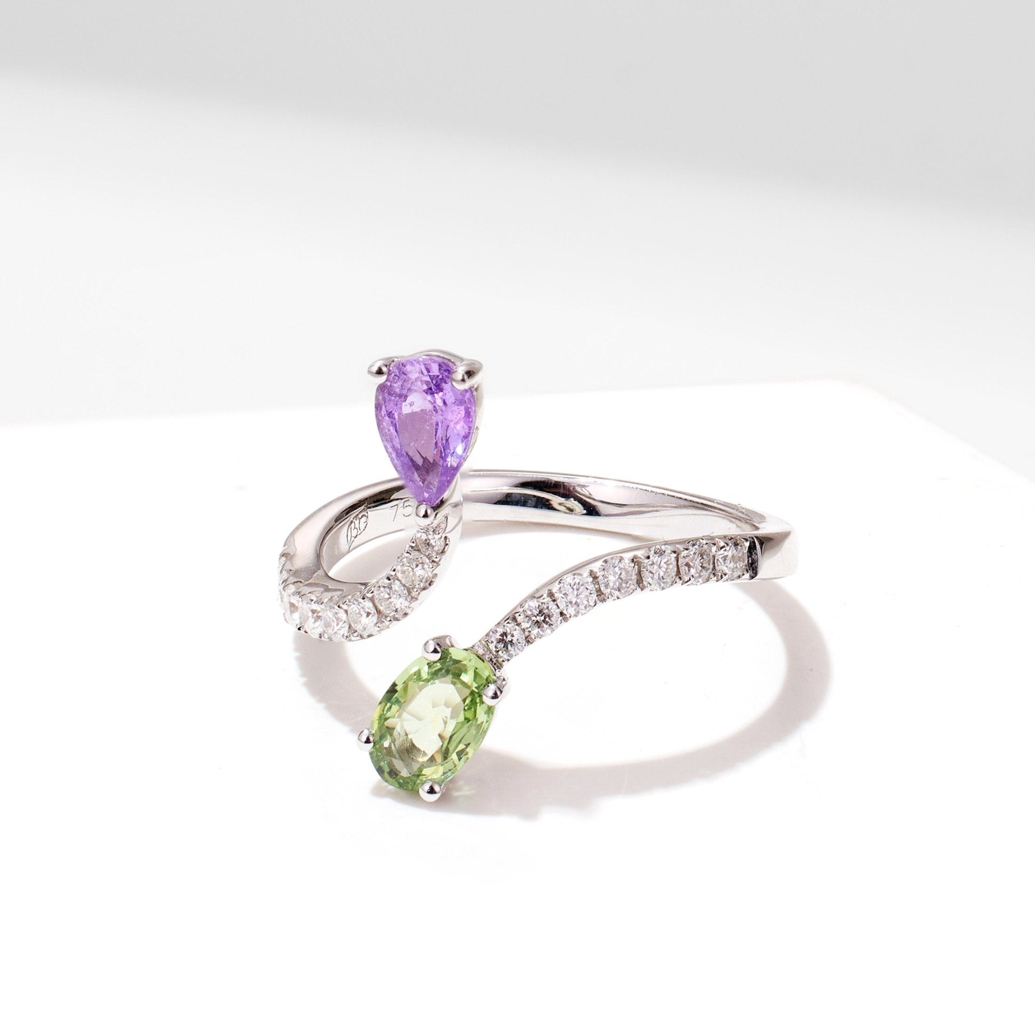 18K White Gold Pear - Shape Fancy Sapphire Open Ring - Jewelry And Store