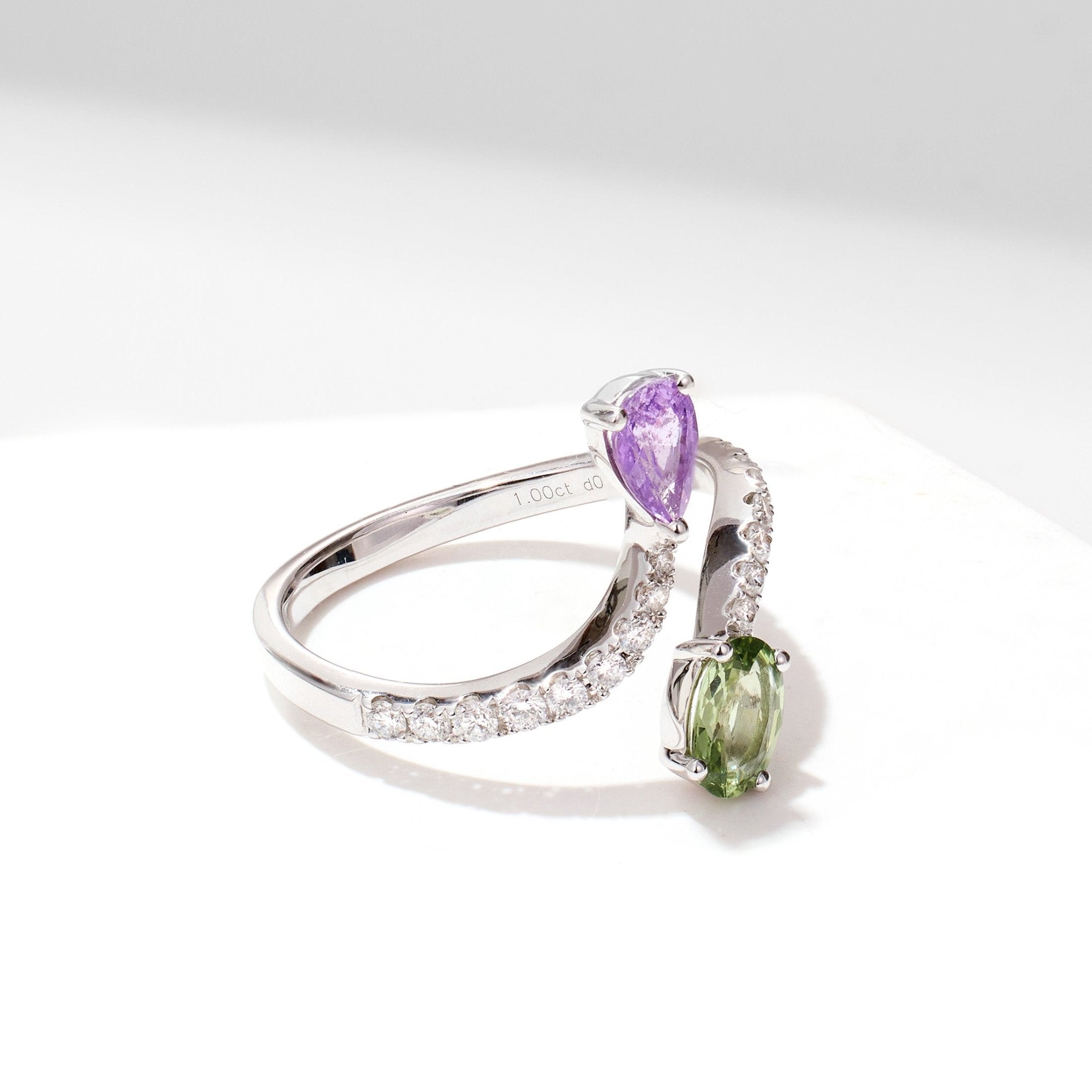 18K White Gold Pear - Shape Fancy Sapphire Open Ring - Jewelry And Store