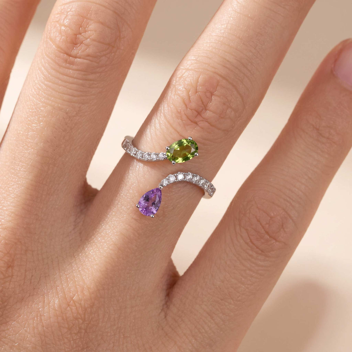 18K White Gold Pear-Shape Natural Fancy Sapphire Open Ring