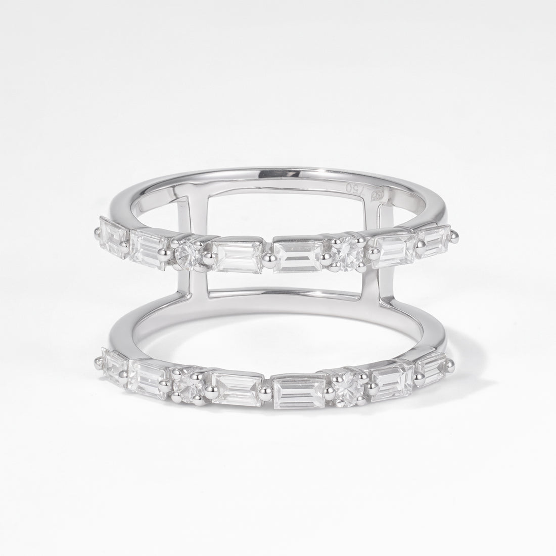 Double Row Natural Diamond Ring in 18K White Gold - JewelryAndStore