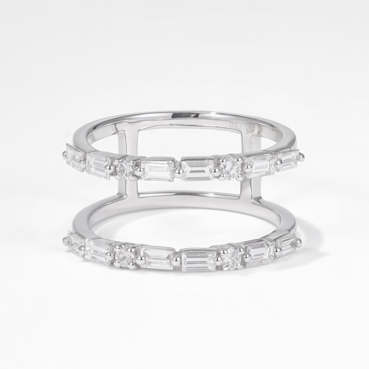 Double Row Natural Diamond Ring in 18K White Gold - JewelryAndStore