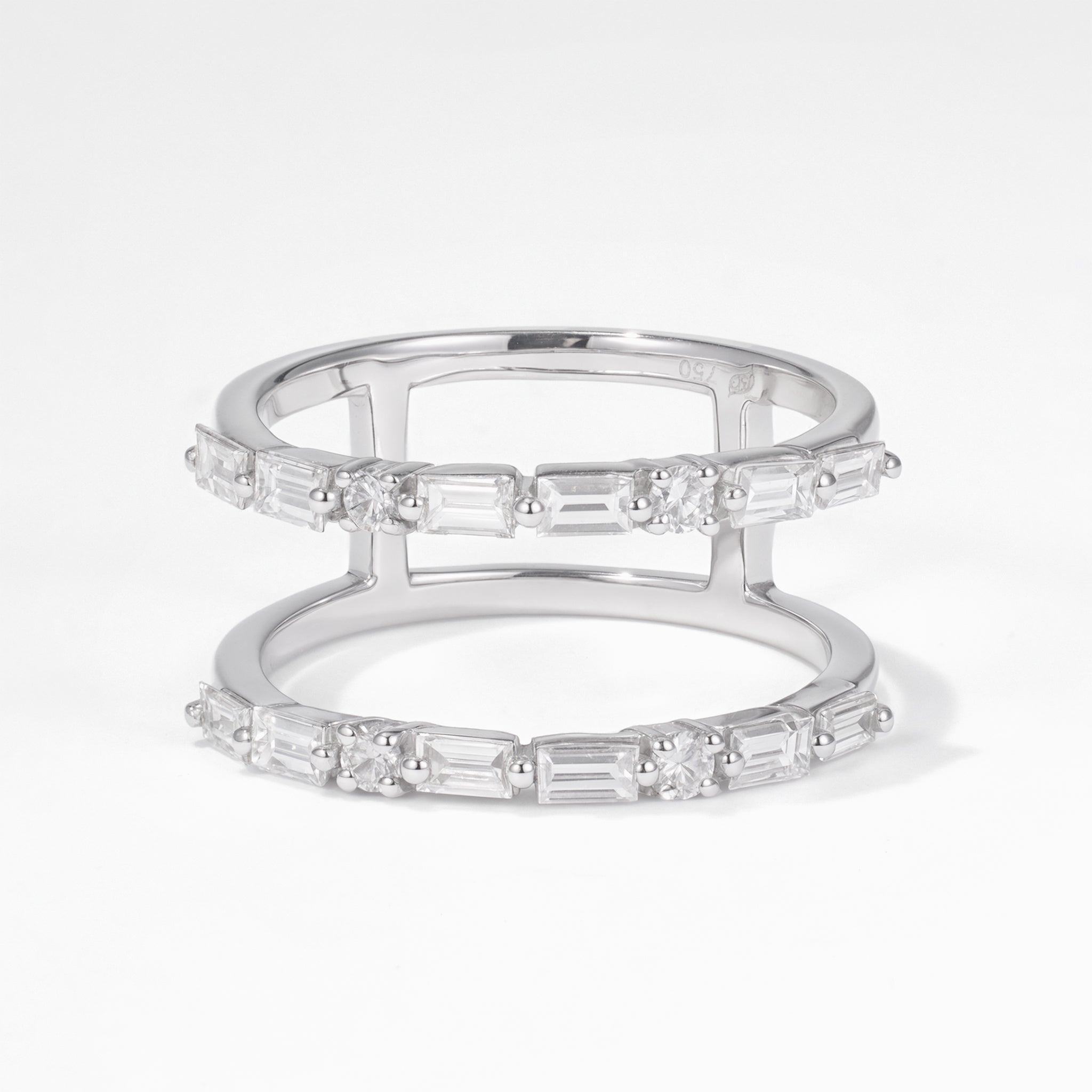 Double Row Natural Diamond Ring in 18K White Gold - JewelryAndStore