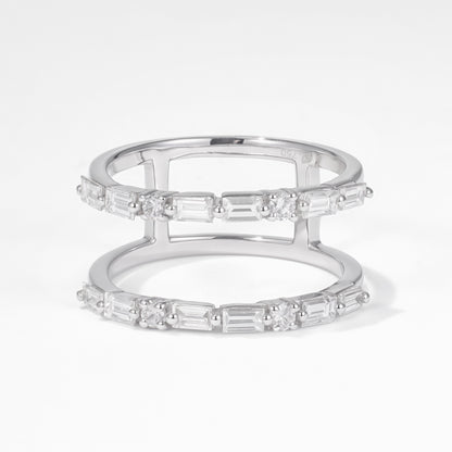 Double Row Natural Diamond Ring in 18K White Gold - JewelryAndStore