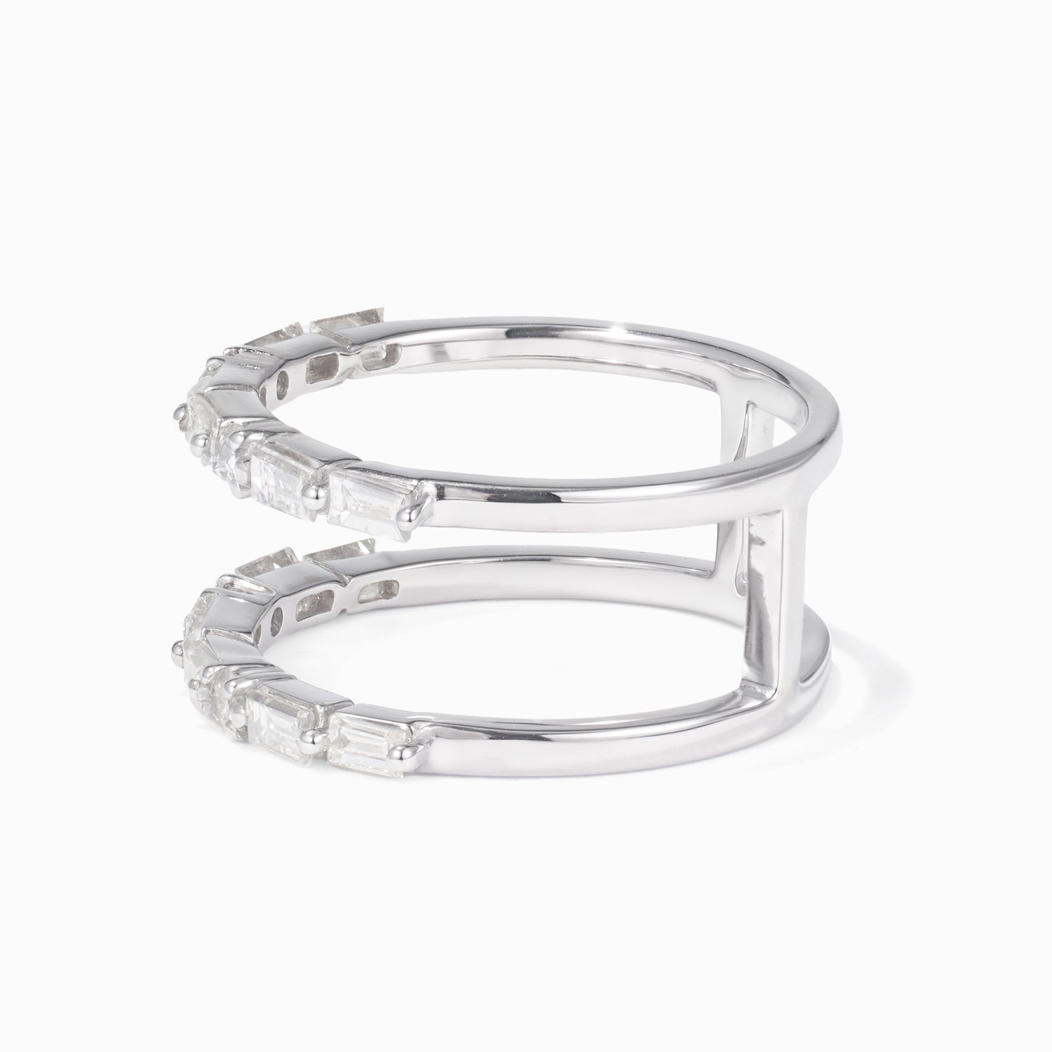 Double Row Natural Diamond Ring in 18K White Gold - JewelryAndStore