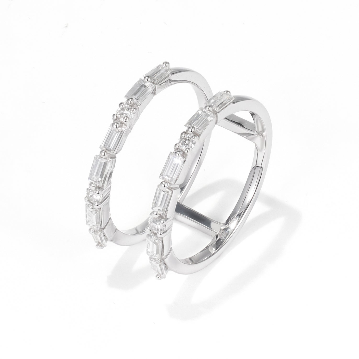 Double Row Natural Diamond Ring in 18K White Gold - JewelryAndStore