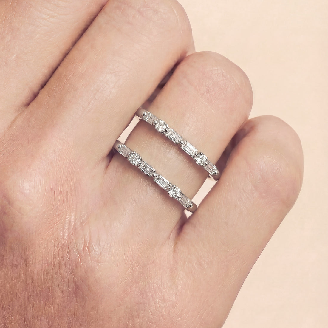 Double Row Natural Diamond Ring in 18K White Gold - JewelryAndStore