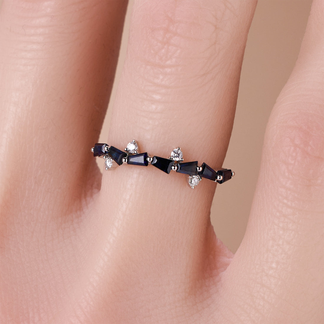 18K Gold Natural Sapphire and Diamond Stackable Ring - JewelryAndStore