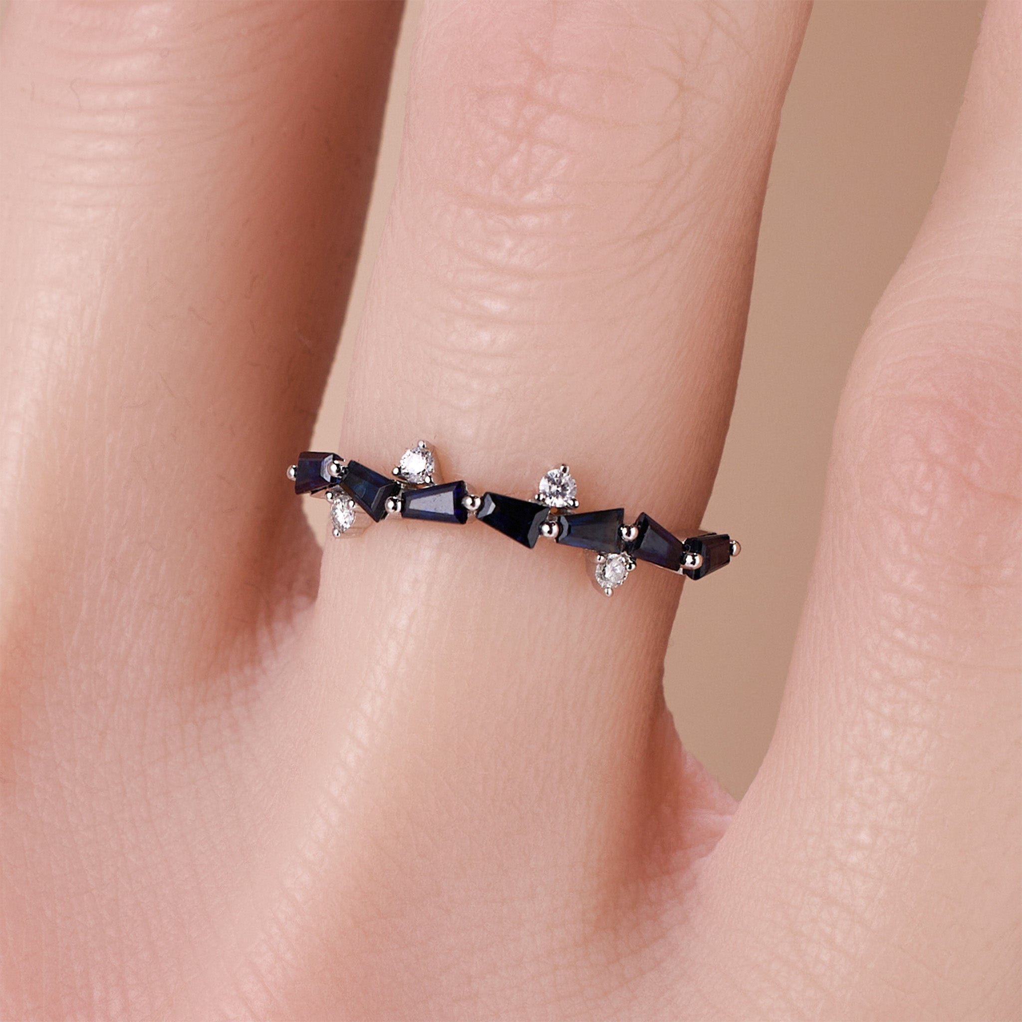 18K Gold Natural Sapphire and Diamond Stackable Ring - JewelryAndStore