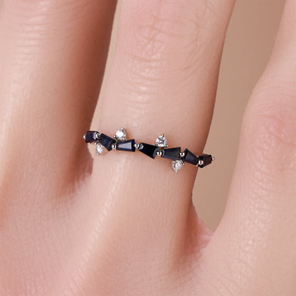 18K Gold Natural Sapphire and Diamond Stackable Ring - JewelryAndStore