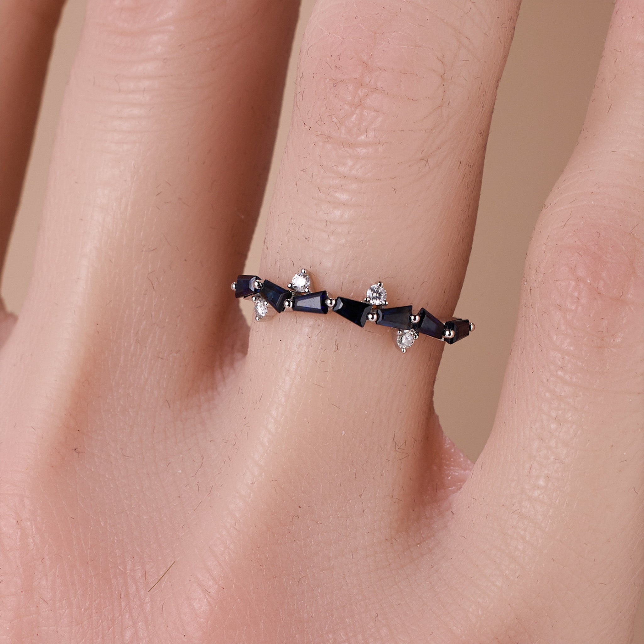 18K Gold Natural Sapphire and Diamond Stackable Ring - JewelryAndStore