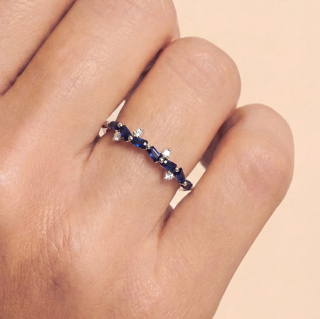 18K Gold Natural Sapphire and Diamond Stackable Ring - JewelryAndStore