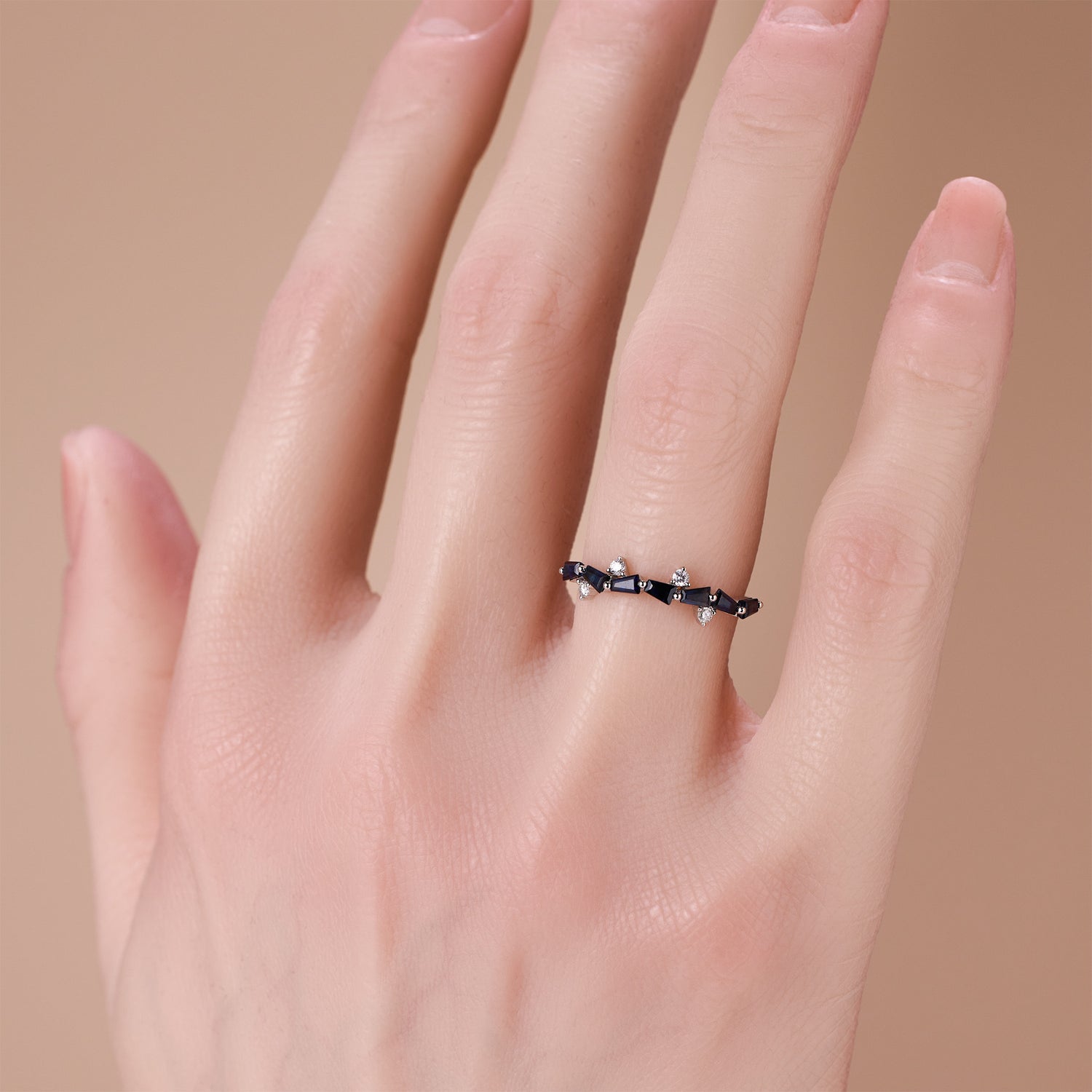 18K Gold Natural Sapphire and Diamond Stackable Ring - JewelryAndStore