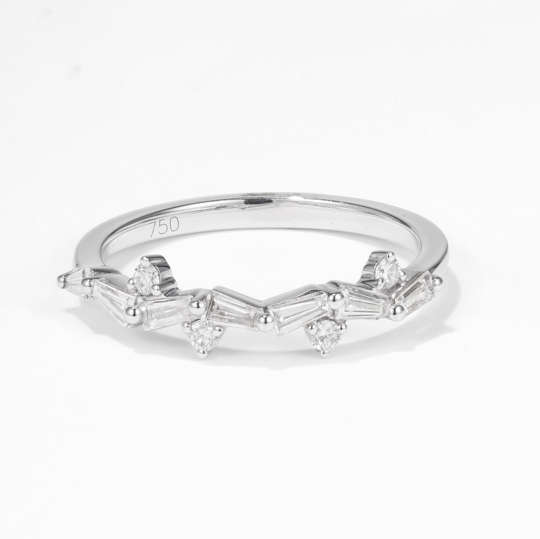 Natural Diamond Zig Zag Band Ring in 18K White Gold - JewelryAndStore