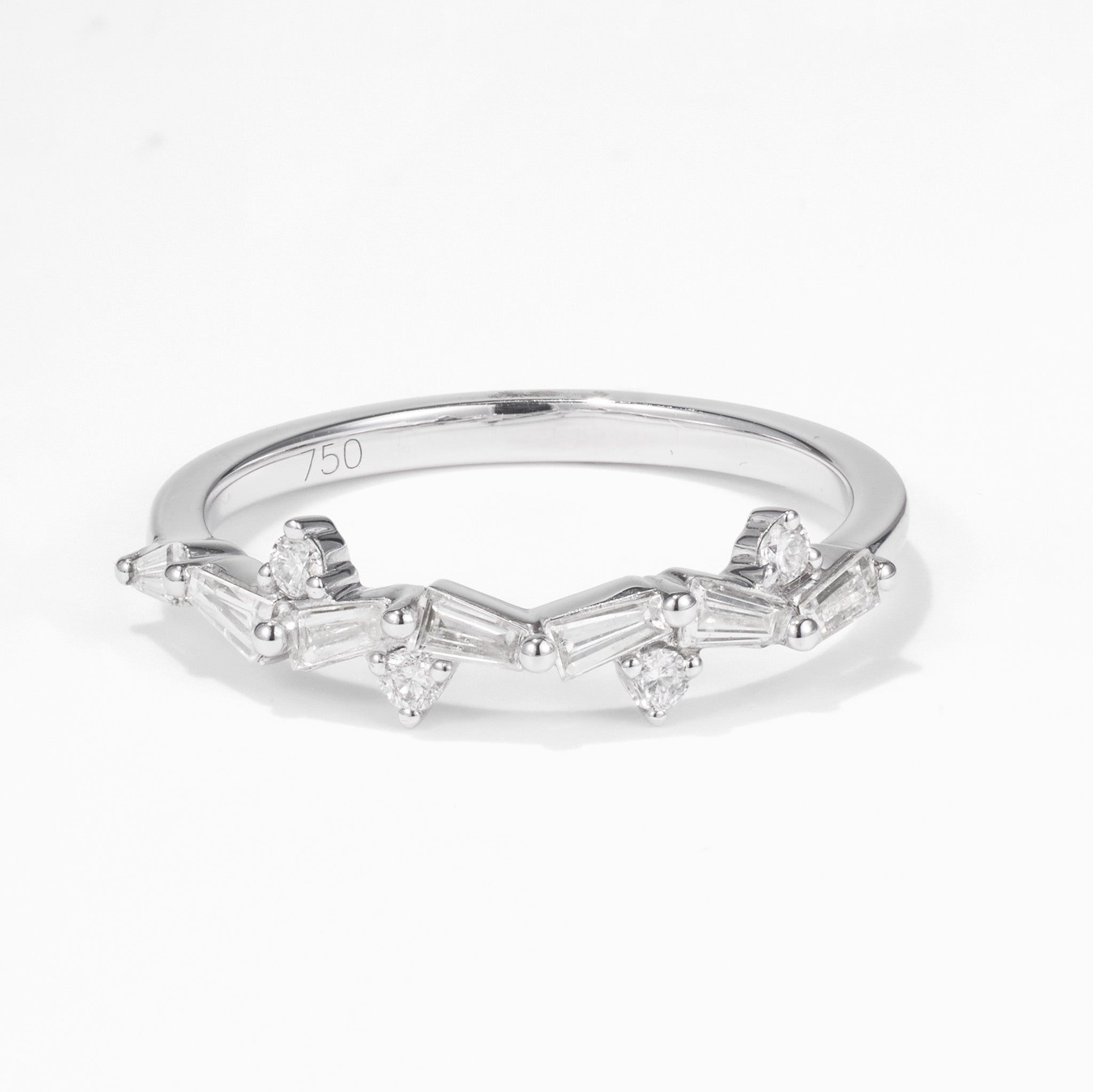 Natural Diamond Zig Zag Band Ring in 18K White Gold - JewelryAndStore