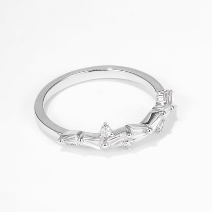 Natural Diamond Zig Zag Band Ring in 18K White Gold - JewelryAndStore