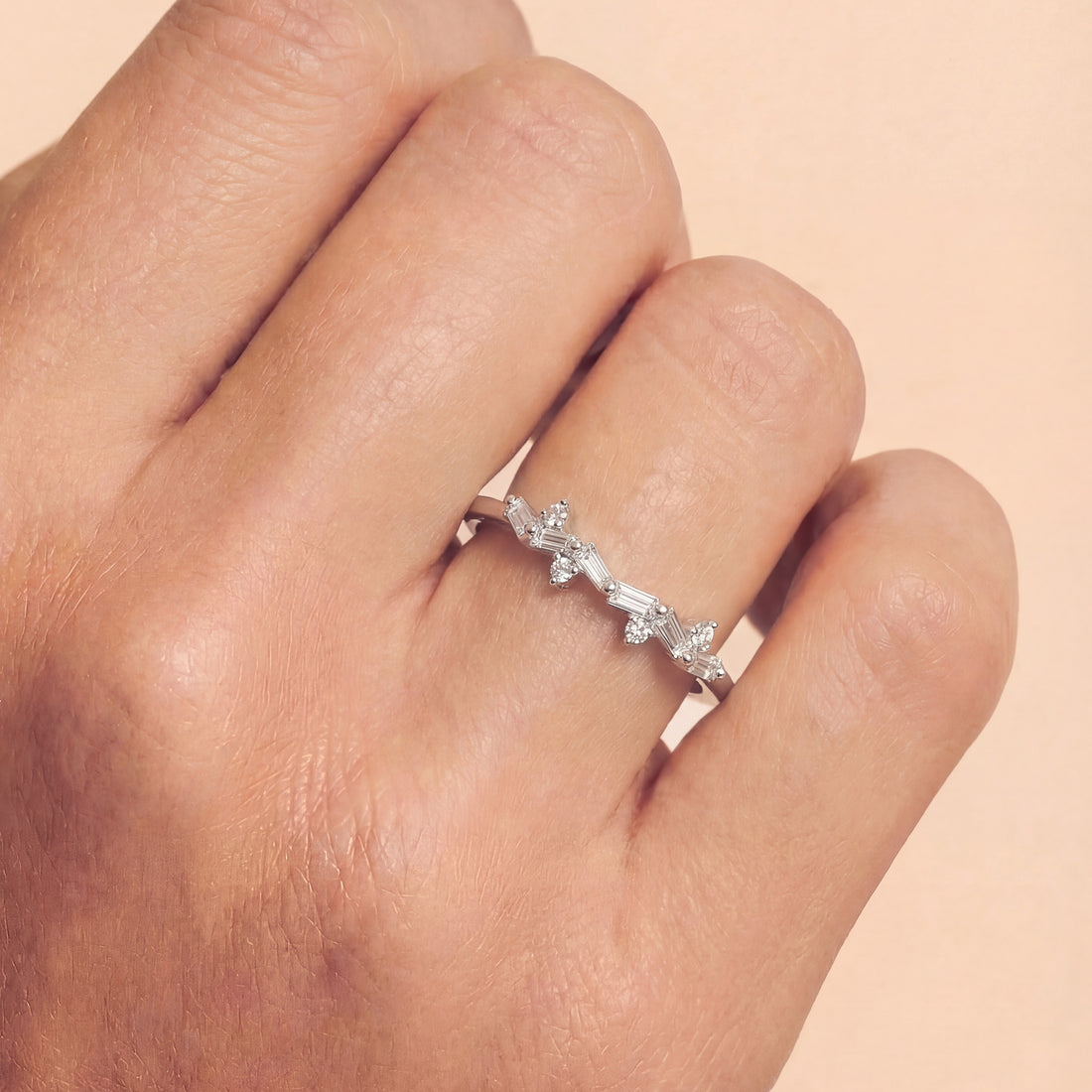 Natural Diamond Zig Zag Band Ring in 18K White Gold - JewelryAndStore