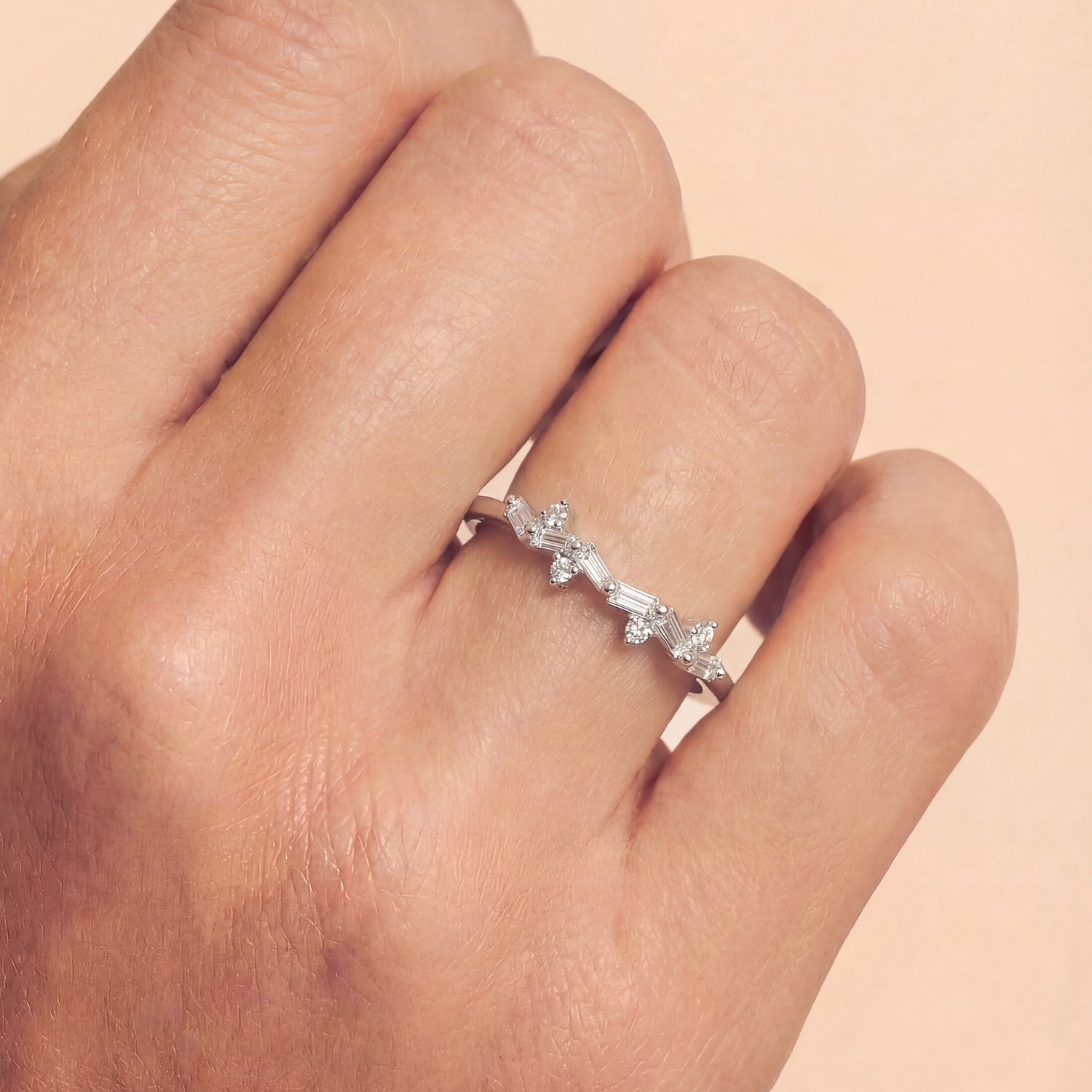 Natural Diamond Zig Zag Band Ring in 18K White Gold - JewelryAndStore